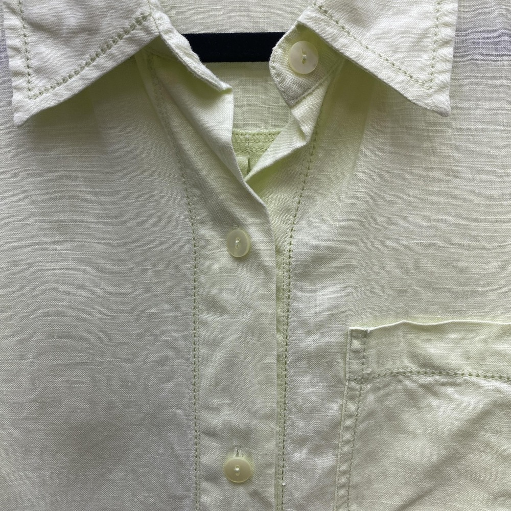 Deane White Shirt Womens 1X Yellow Linen Button Up 3/4 Sleeve Lightweight Pocket - Picture 4 of 12